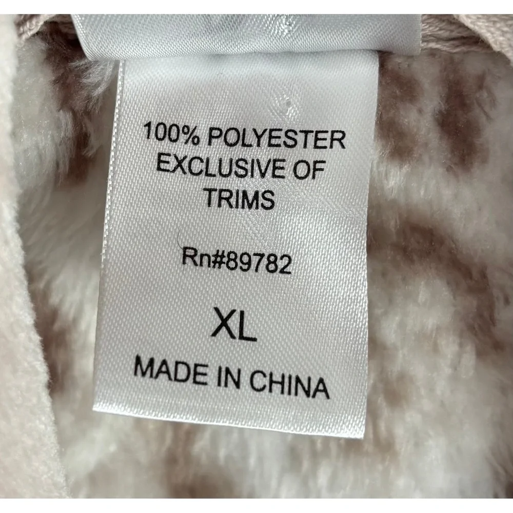 Natori Toasty Taupe Serenity Jacquard Leopard Soft Plush Fleece Chenille Robe XL